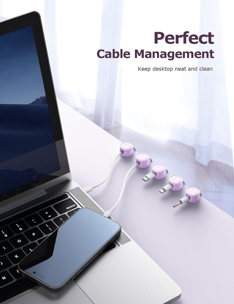 Chfeila 9 Pack Magnetic Cable Clips - [Upgraded Twist-Lock] Cord Organizer, [360°Rotating Lid] Cable Management, Adhesive Wire Holder for Home Office Desk Desktop Nightstand Car Table Wall (Pink) - Image 4